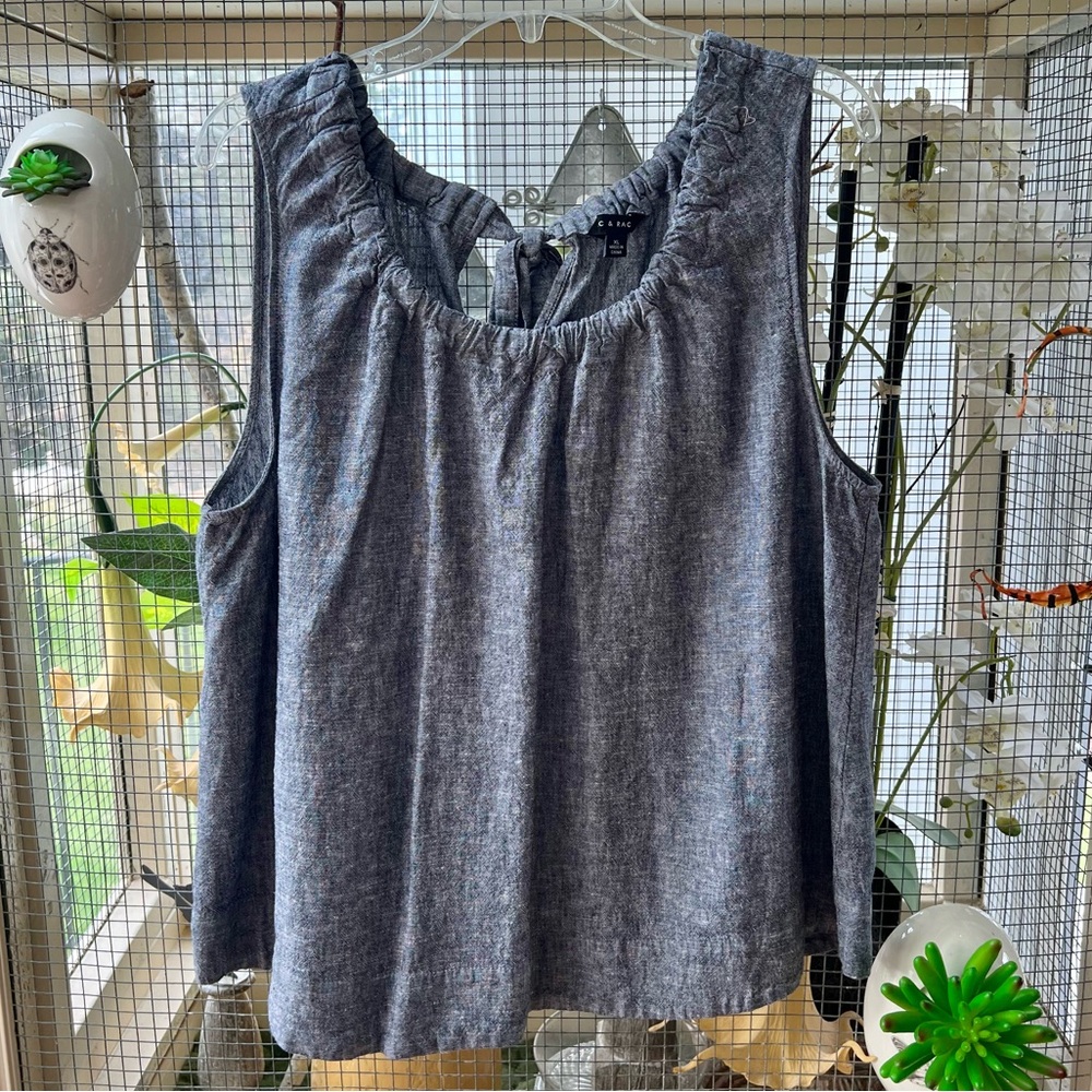 Zac & Rachel Denim Blue Linen Blend Sleeveless Top XL